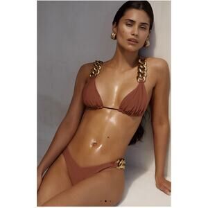 SAME Bikini SET Gold Chain Burnt Sienna Triangle Top Size S and bottoms Size M